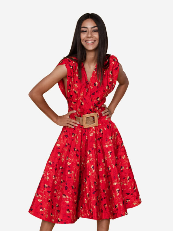 Floral kırmızı elbise